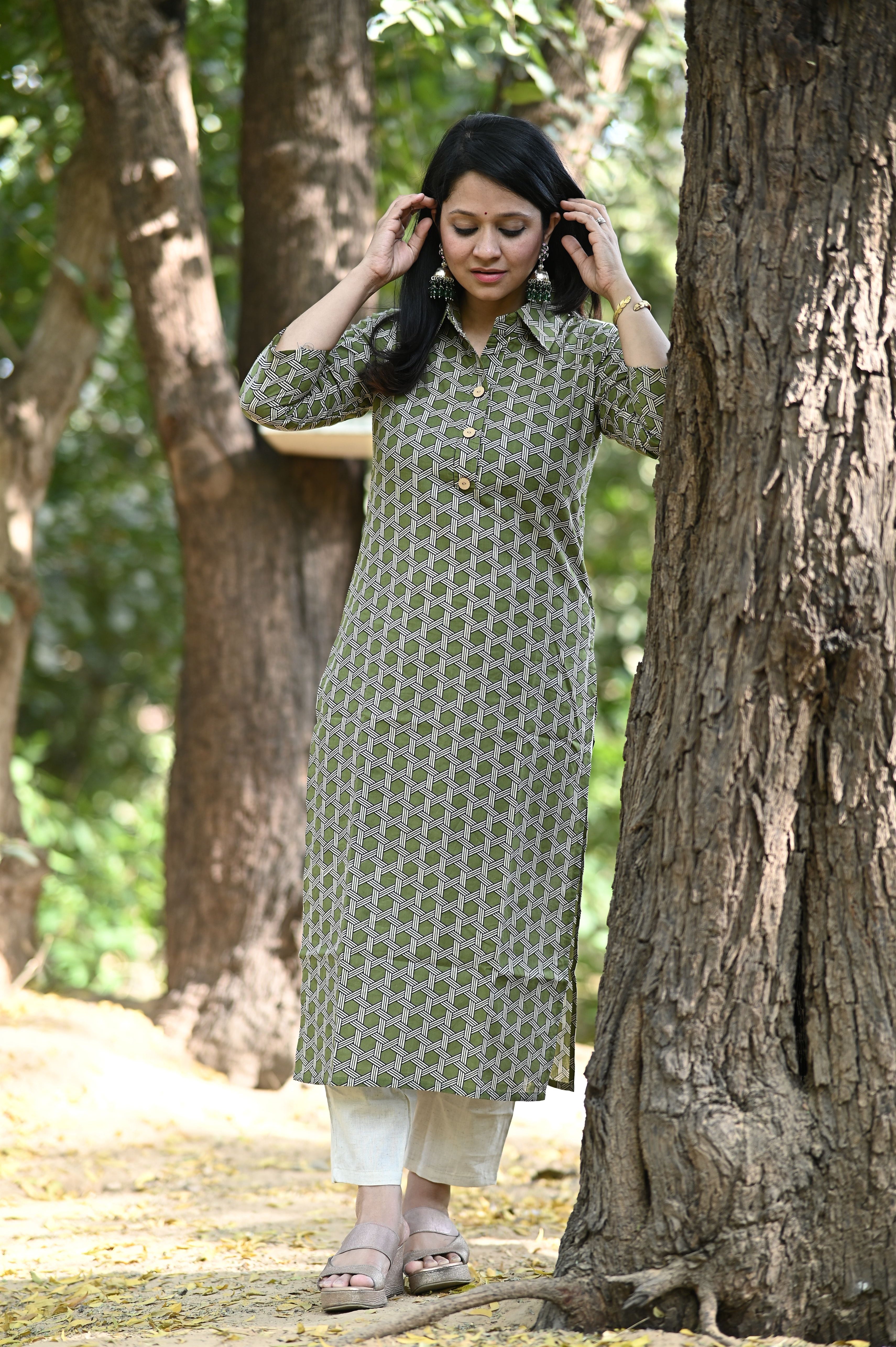 Geni Green Cotton Kurti