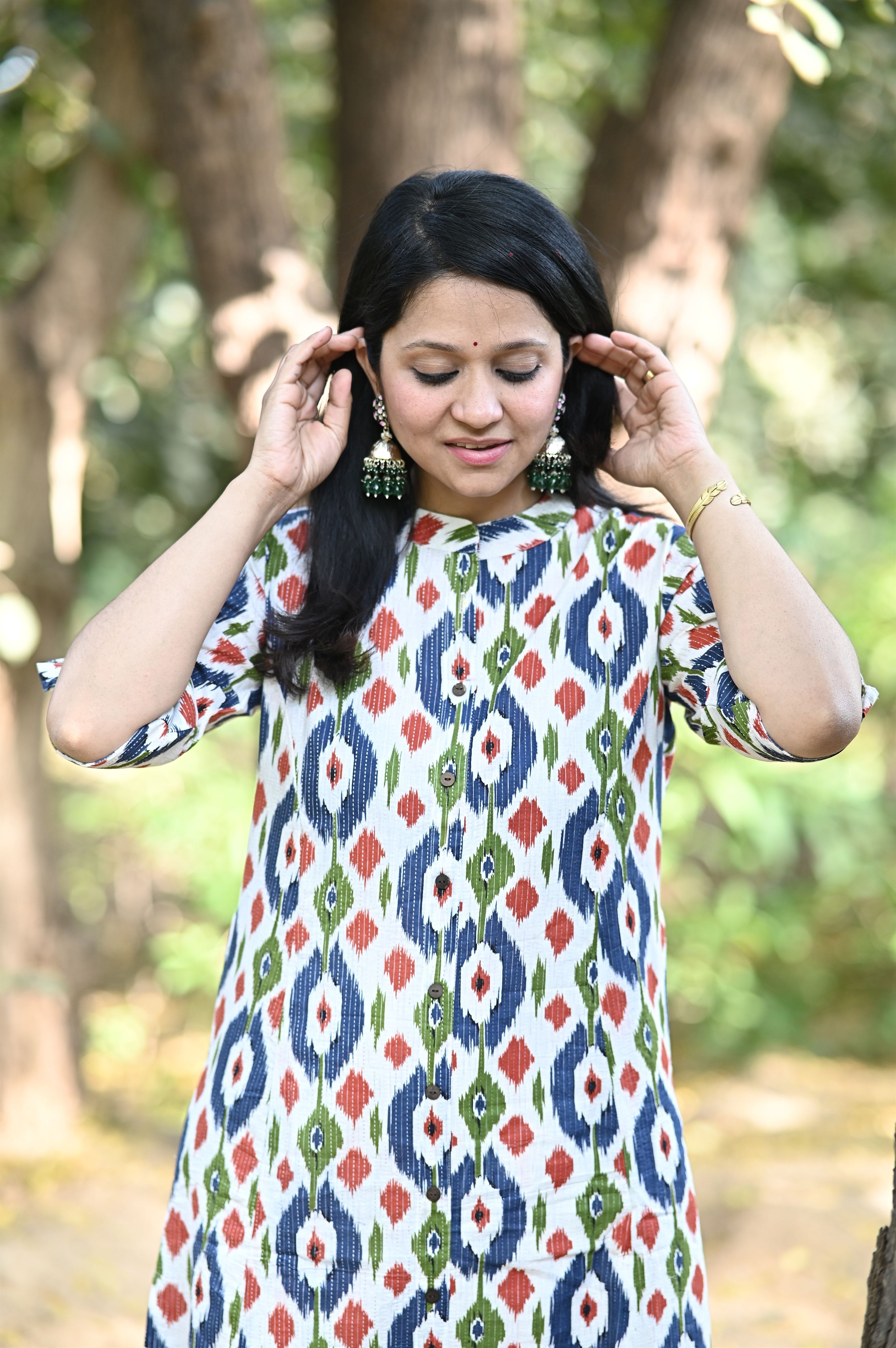 Ikkat Multicolor Cotton Kurti