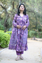 Purple Alia Anarkali Handblock Cotton Suit Set