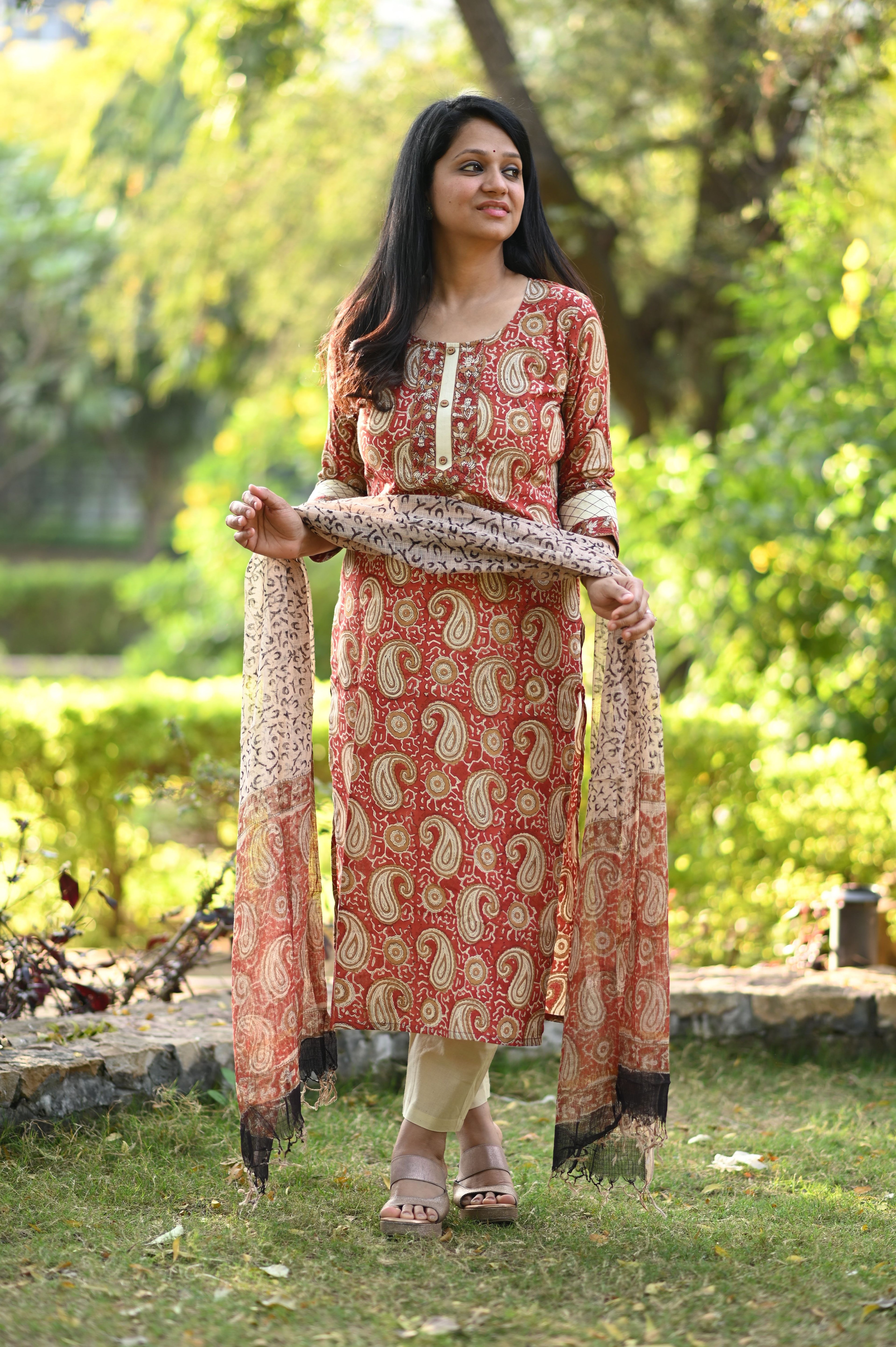 Akshara Hand Block Bagru Printed Cotton Suit Set