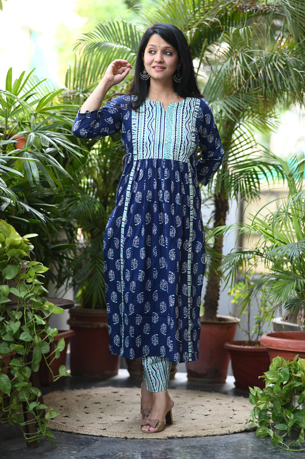Aarvi Indigo Cotton Kurta Pant Set