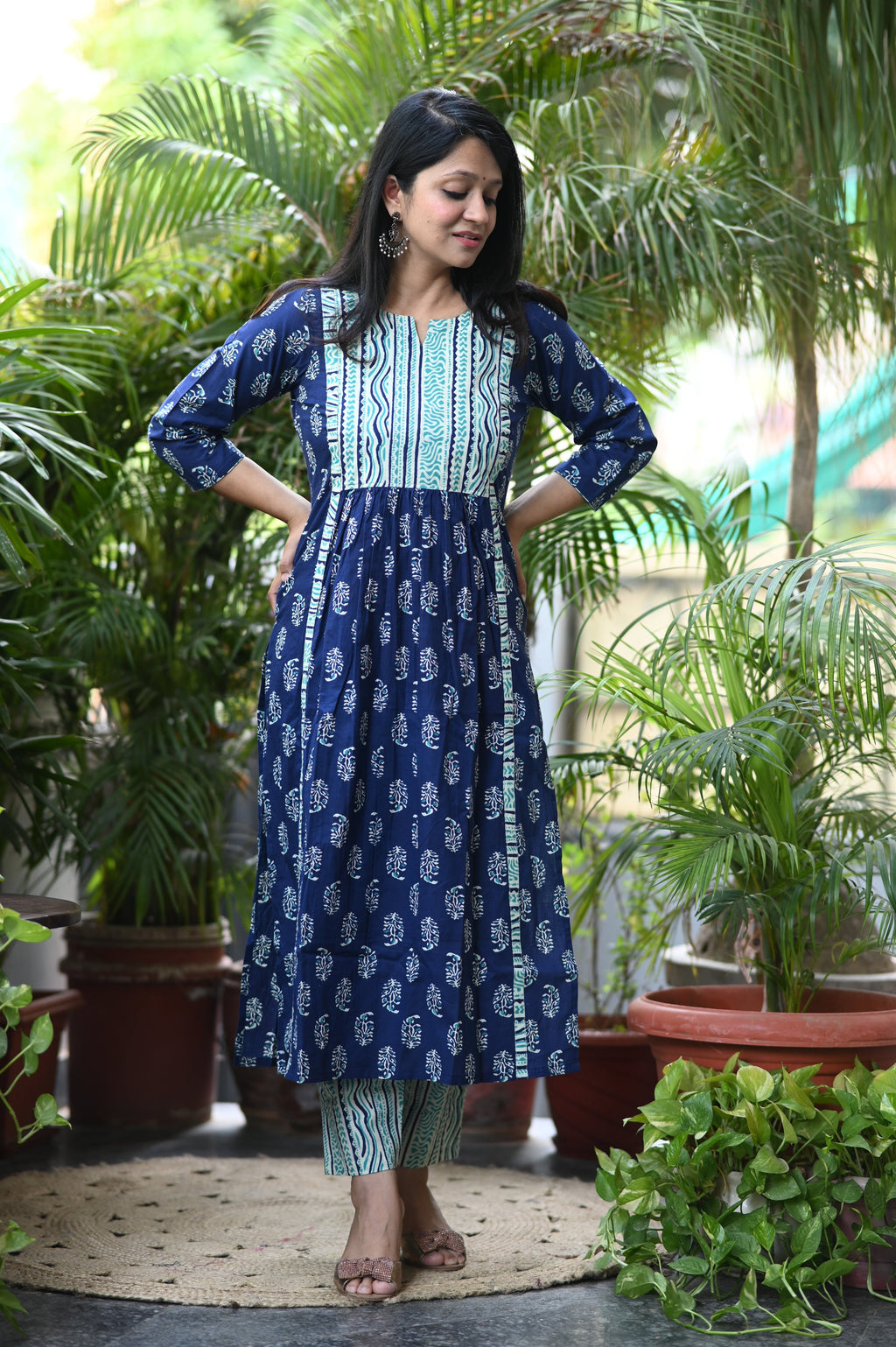 Aarvi Indigo Cotton Kurta Pant Set