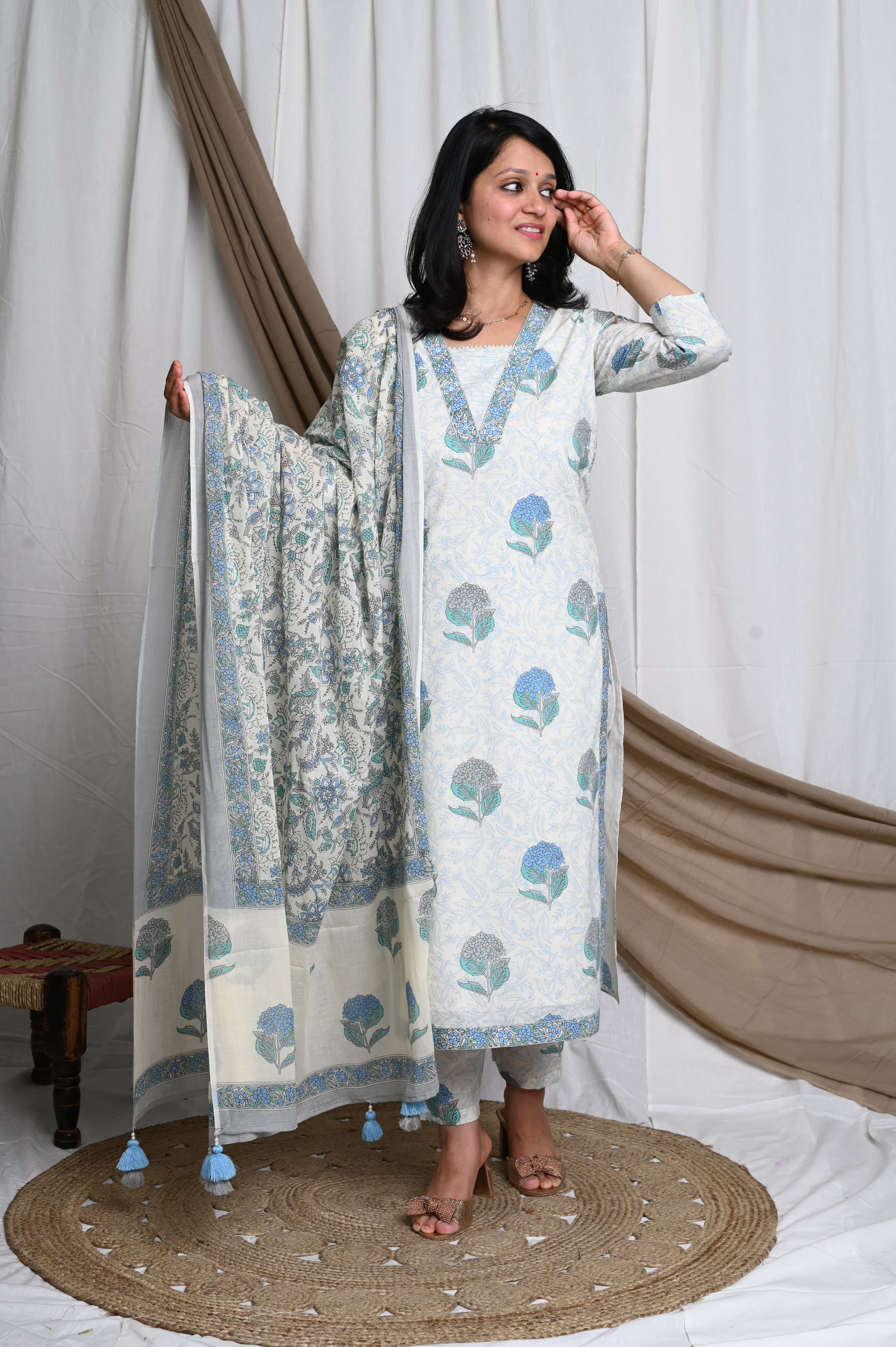 Shweta Handblock Cotton Suit Set