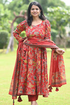 Mishka Floral Anarkali Cotton Sut Set