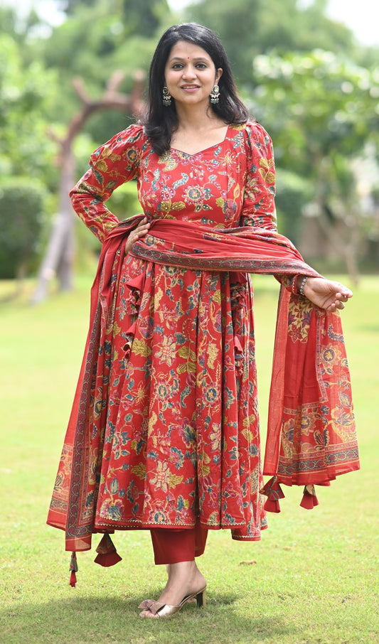 Mishka Floral Anarkali Cotton Sut Set