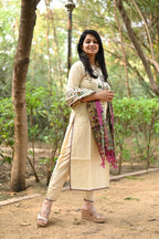 Mughal Motif Solid Cream Suit Set