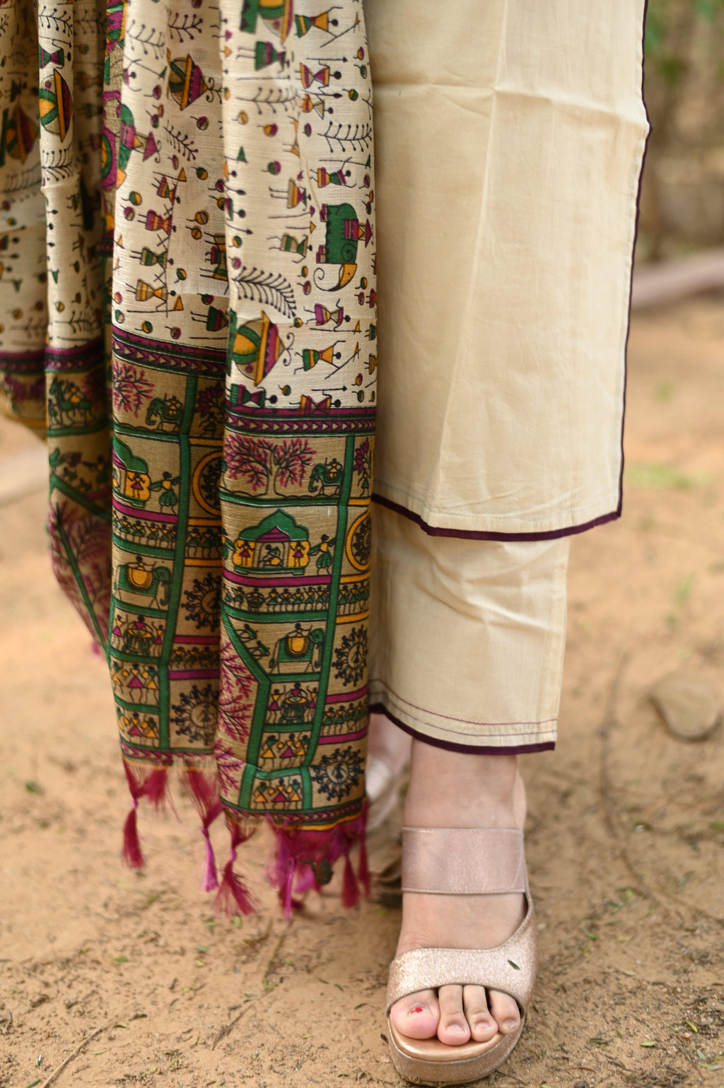 Mughal Motif Solid Cream Suit Set