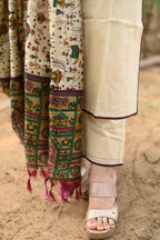 Mughal Motif Solid Cream Suit Set