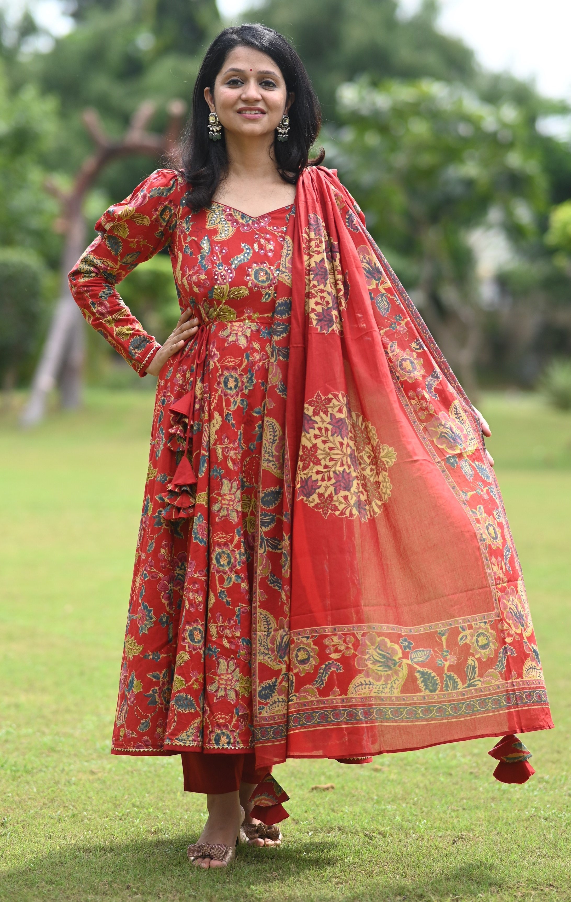 Mishka Floral Anarkali Cotton Sut Set