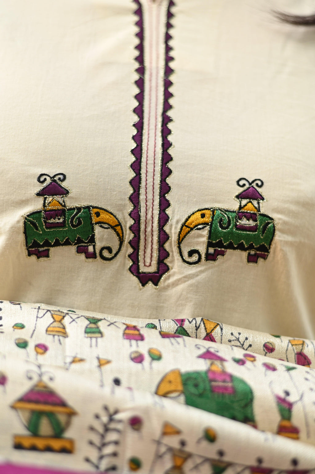 Mughal Motif Solid Cream Suit Set