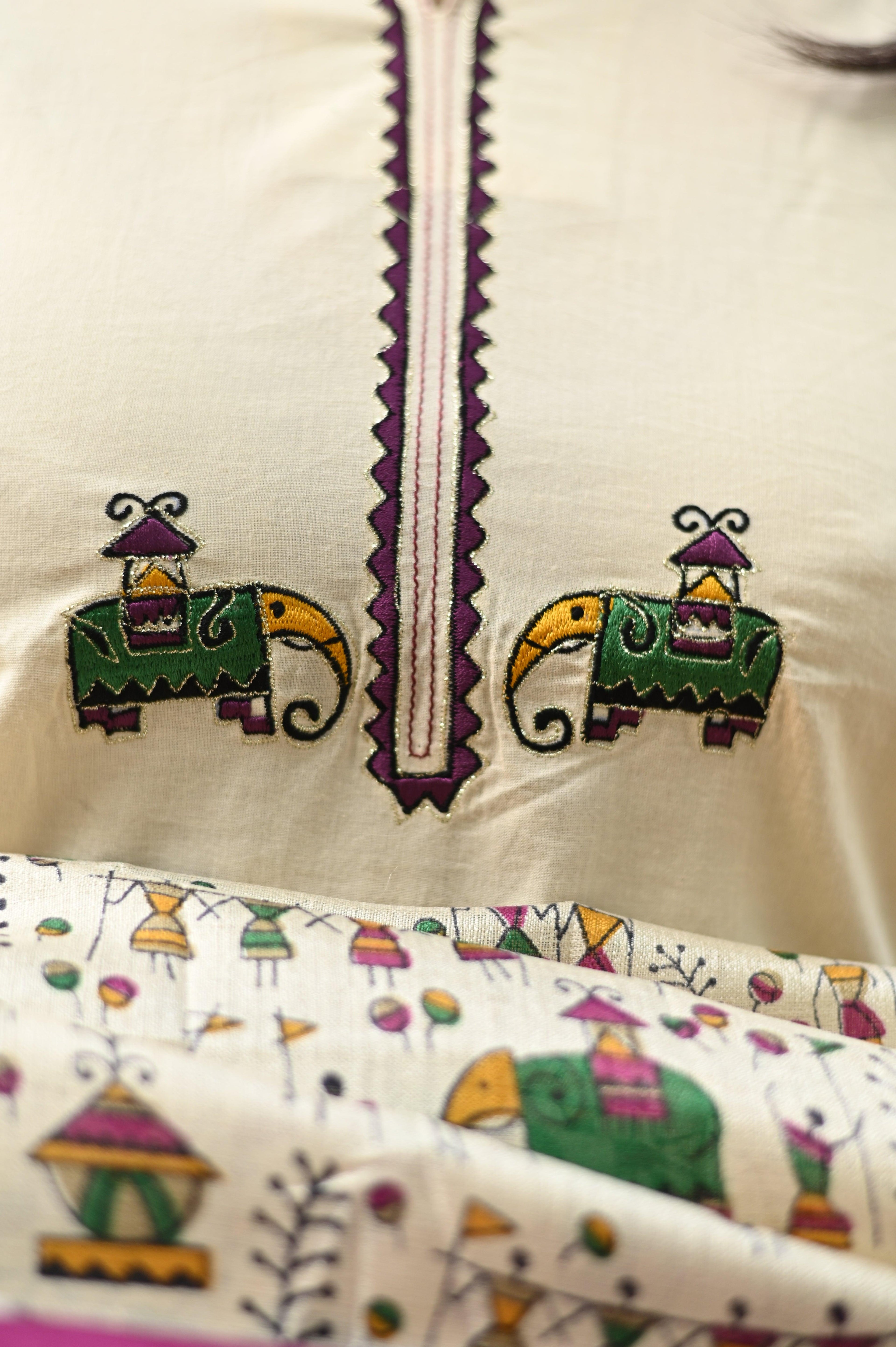 Mughal Motif Solid Cream Suit Set