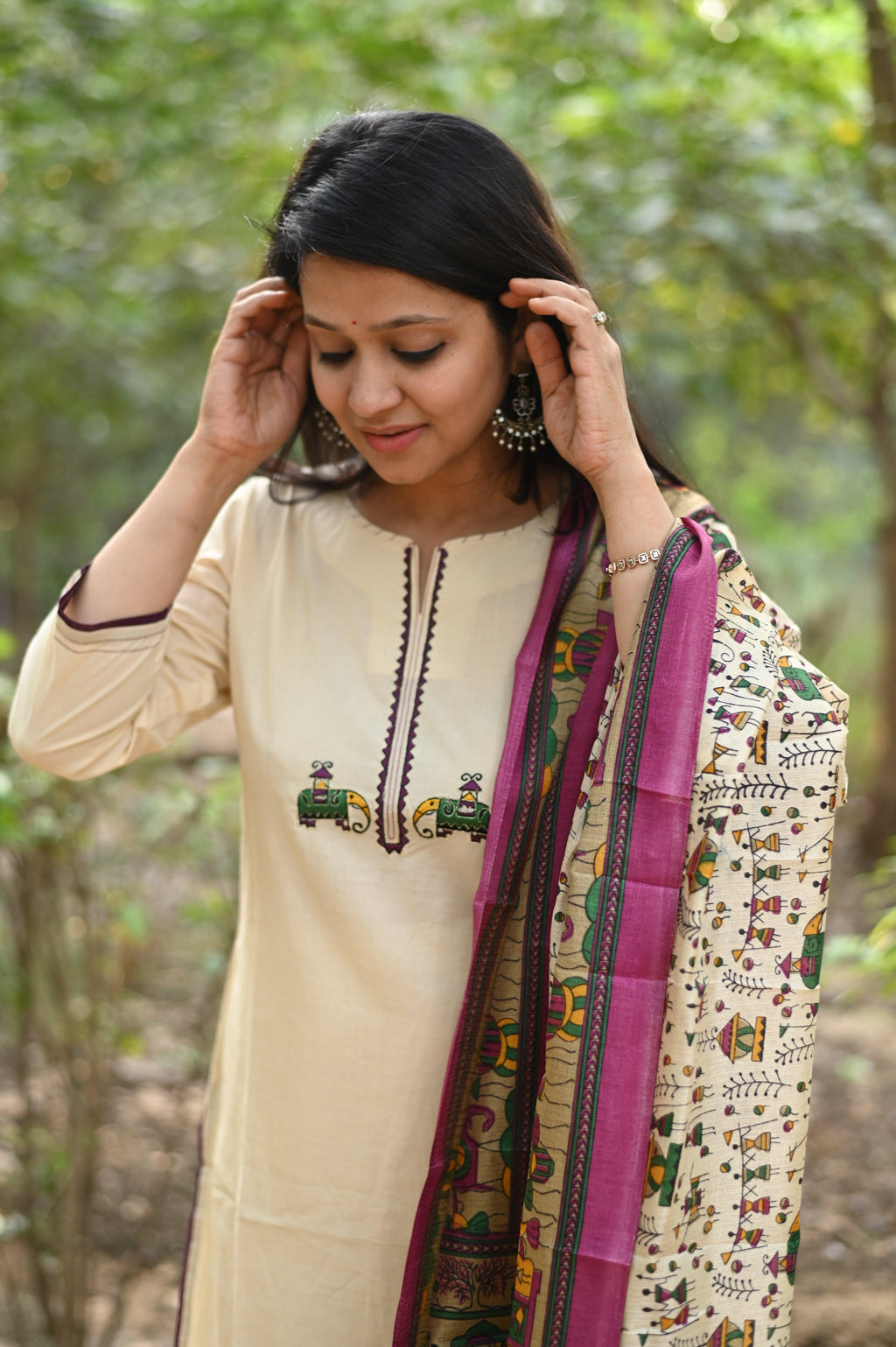 Mughal Motif Solid Cream Suit Set