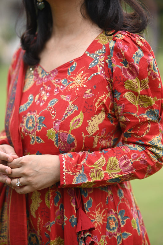 Mishka Floral Anarkali Cotton Sut Set