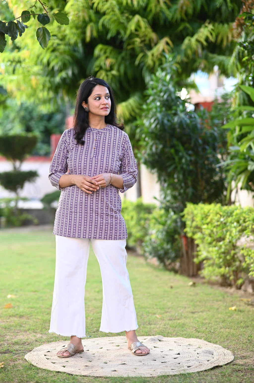 Purple Striped Short Kurti
