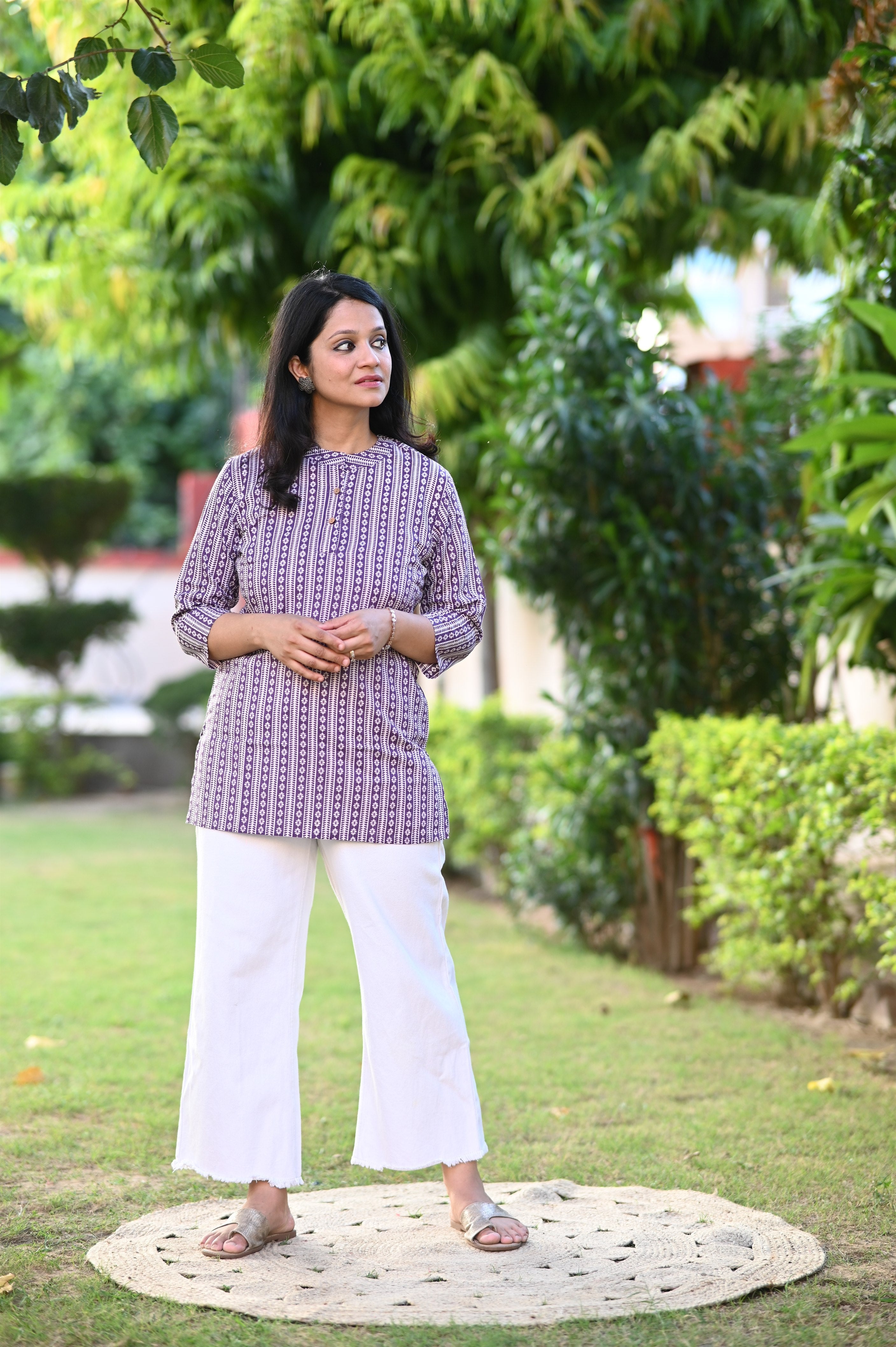 Purple Striped Short Kurti