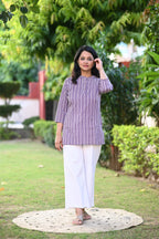 Purple Striped Short Kurti