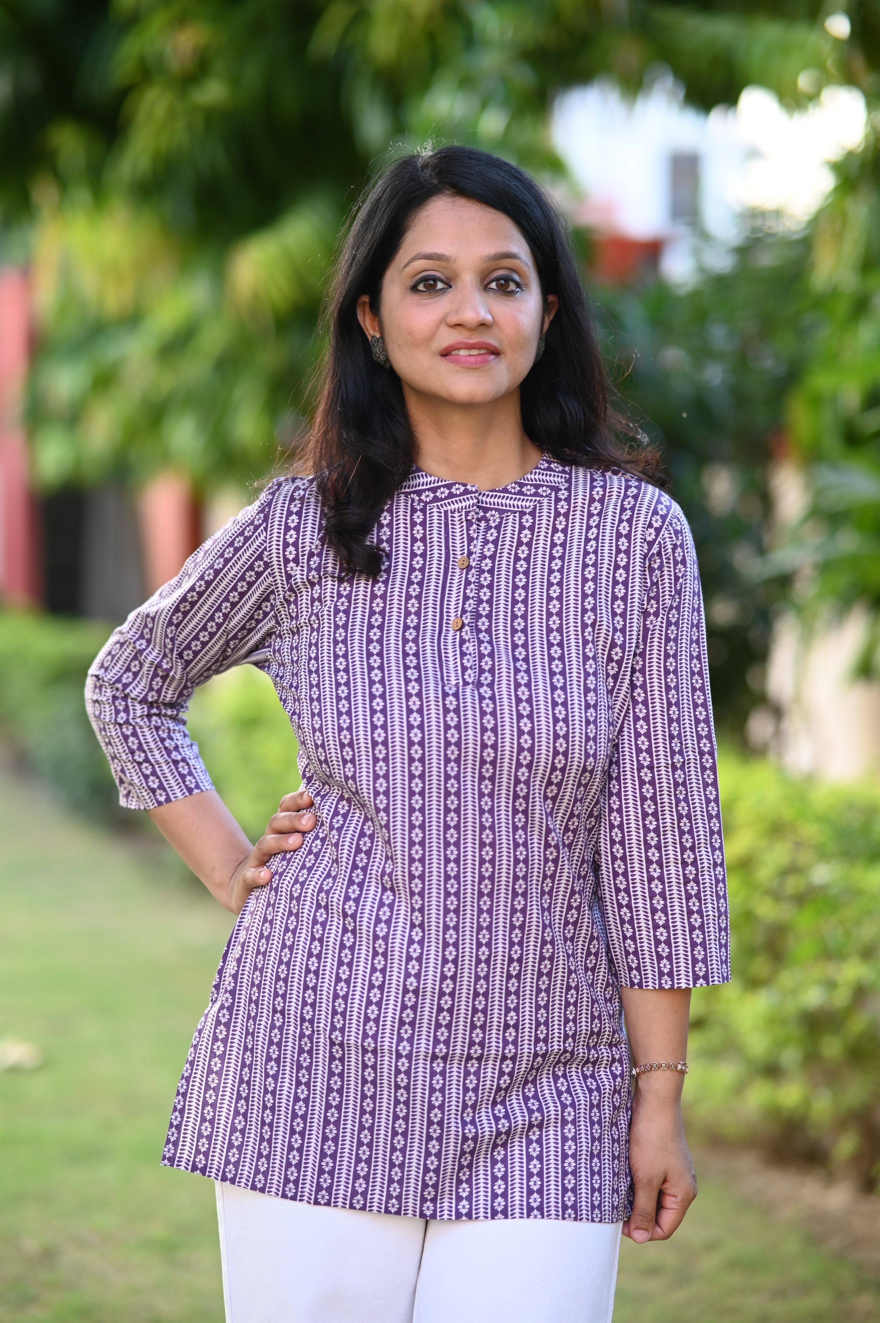 Purple Striped Short Kurti