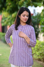Purple Striped Short Kurti
