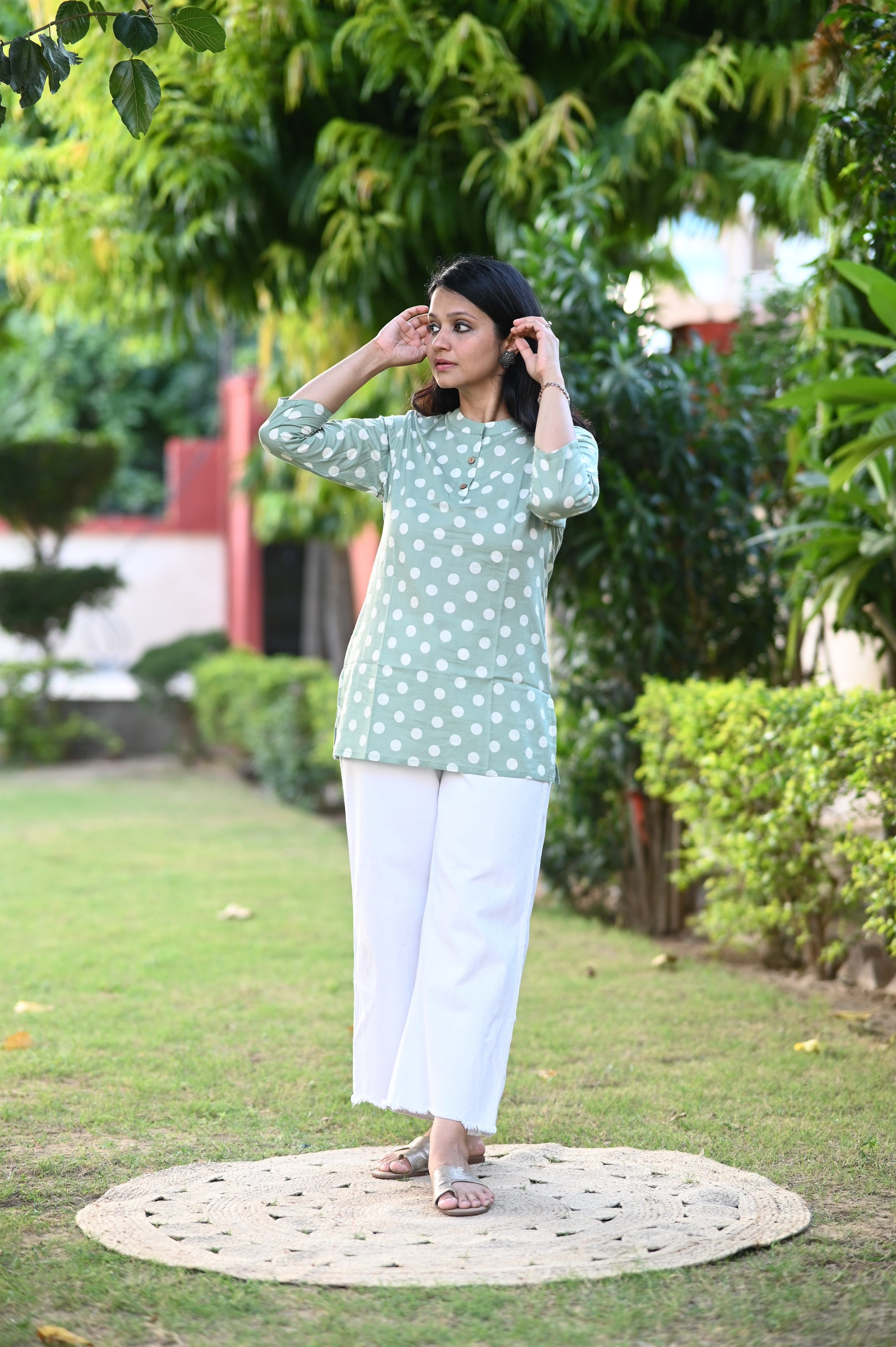 Green Polka Dot Short Kurti