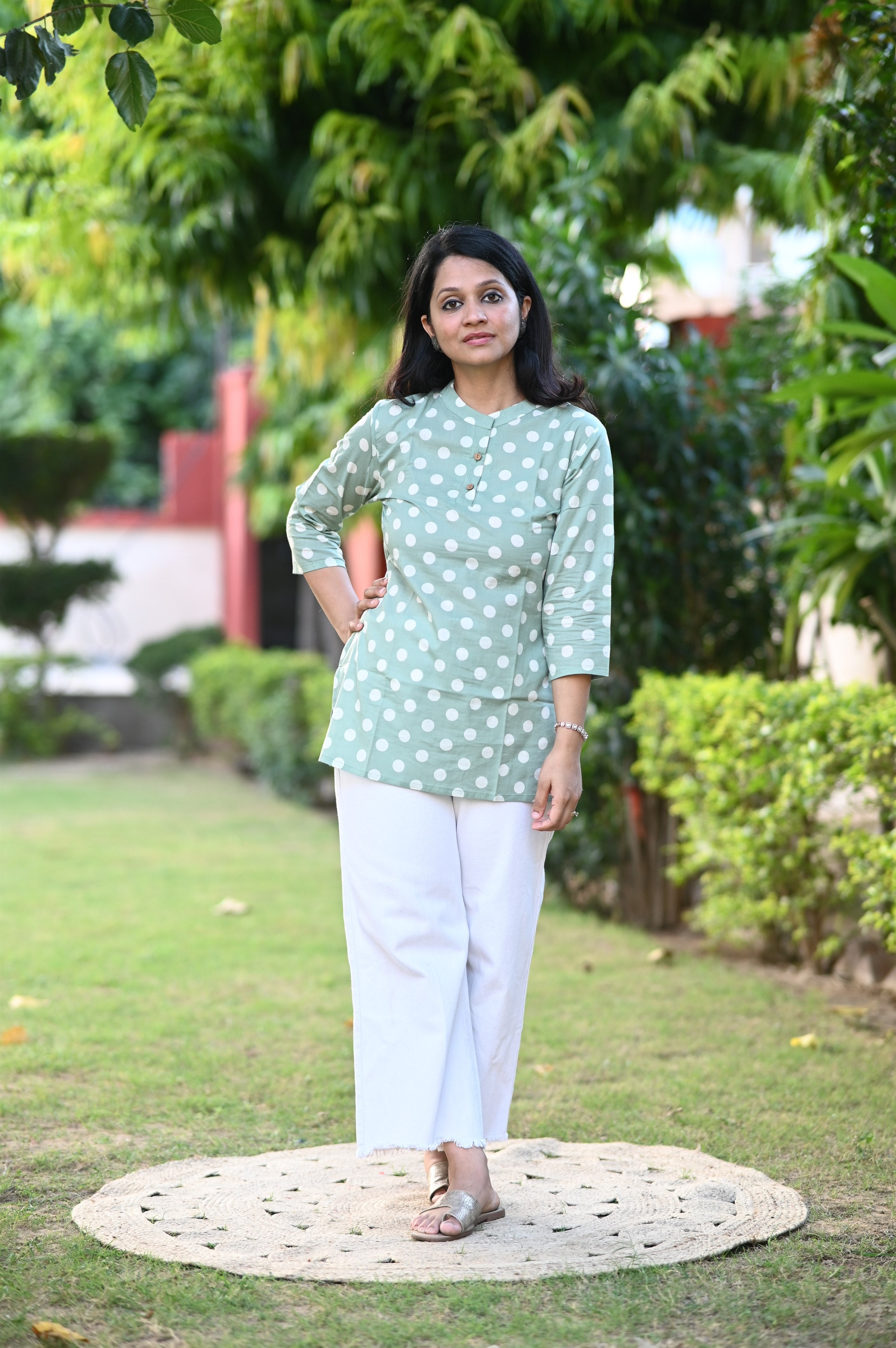 Green Polka Dot Short Kurti