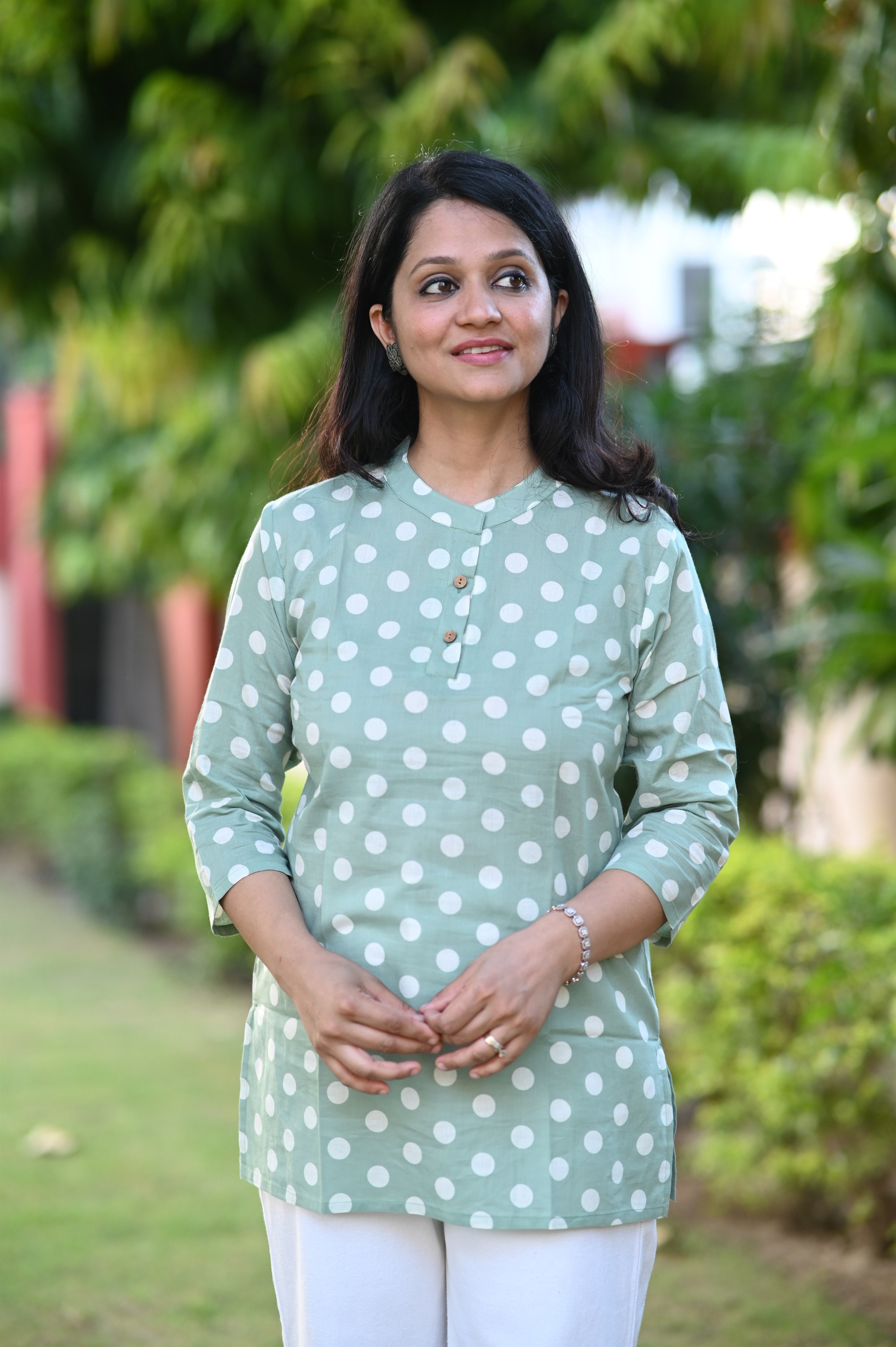 Green Polka Dot Short Kurti