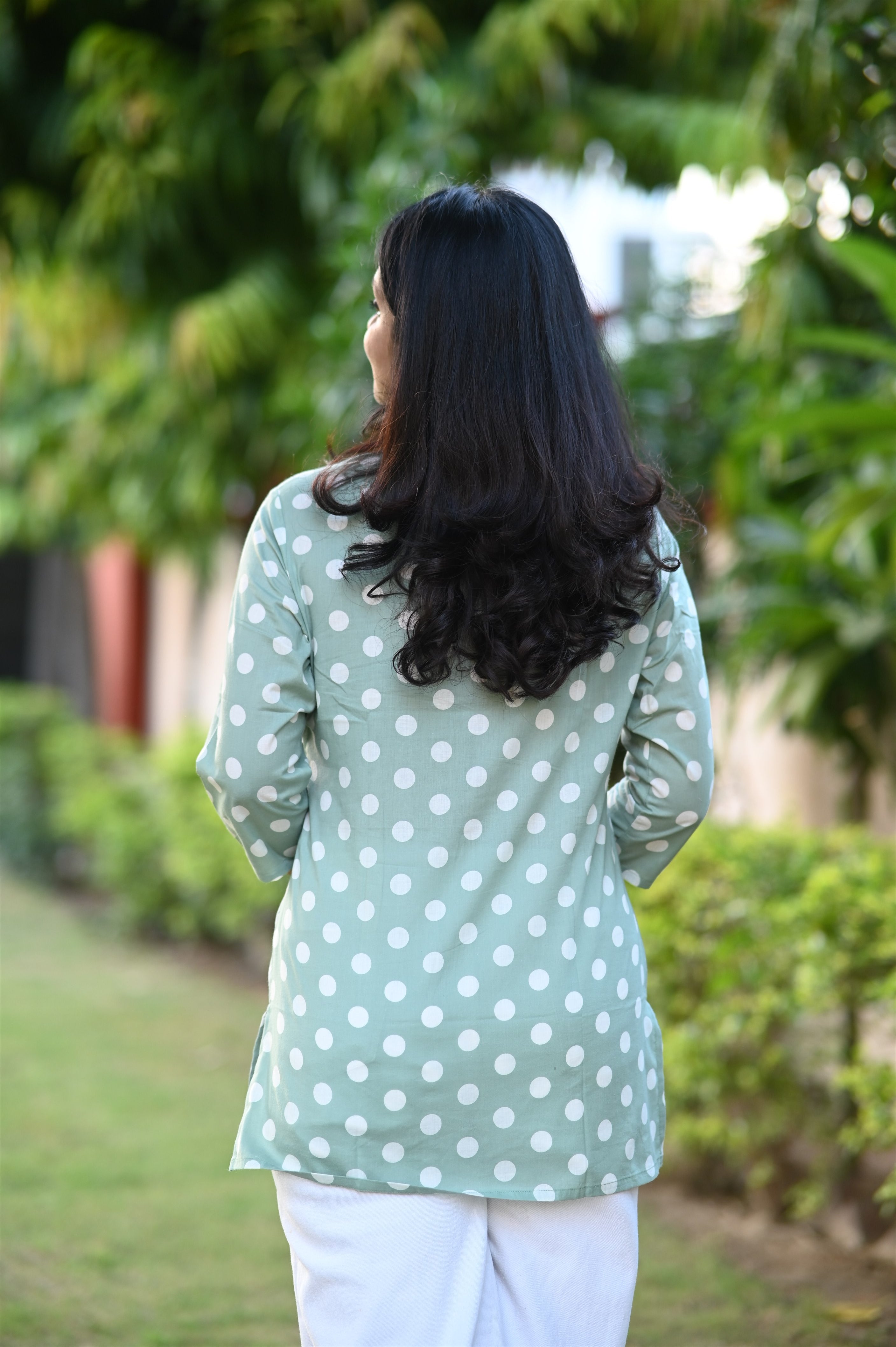 Green Polka Dot Short Kurti