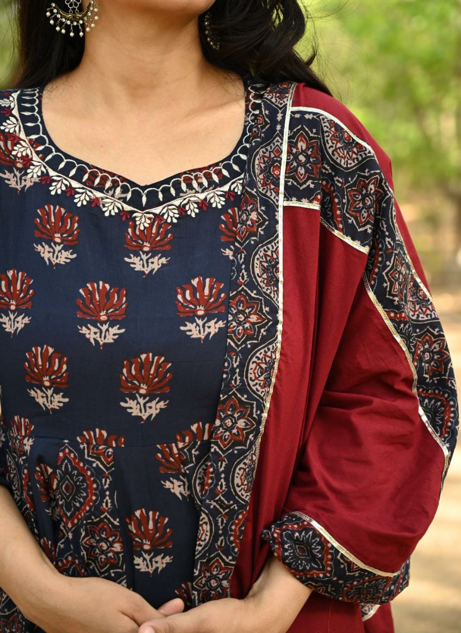 Myra Double Ajrakh Print Cotton Suit Set