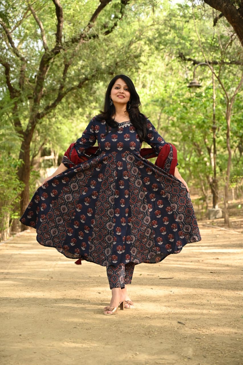 Myra Double Ajrakh Print Cotton Suit Set