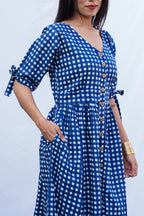 Saanvi cotton check blue dress