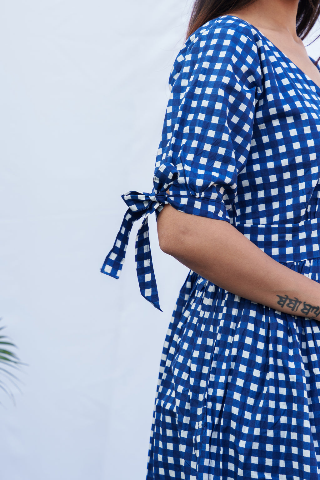 Saanvi cotton check blue dress