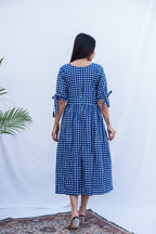 Saanvi cotton check blue dress