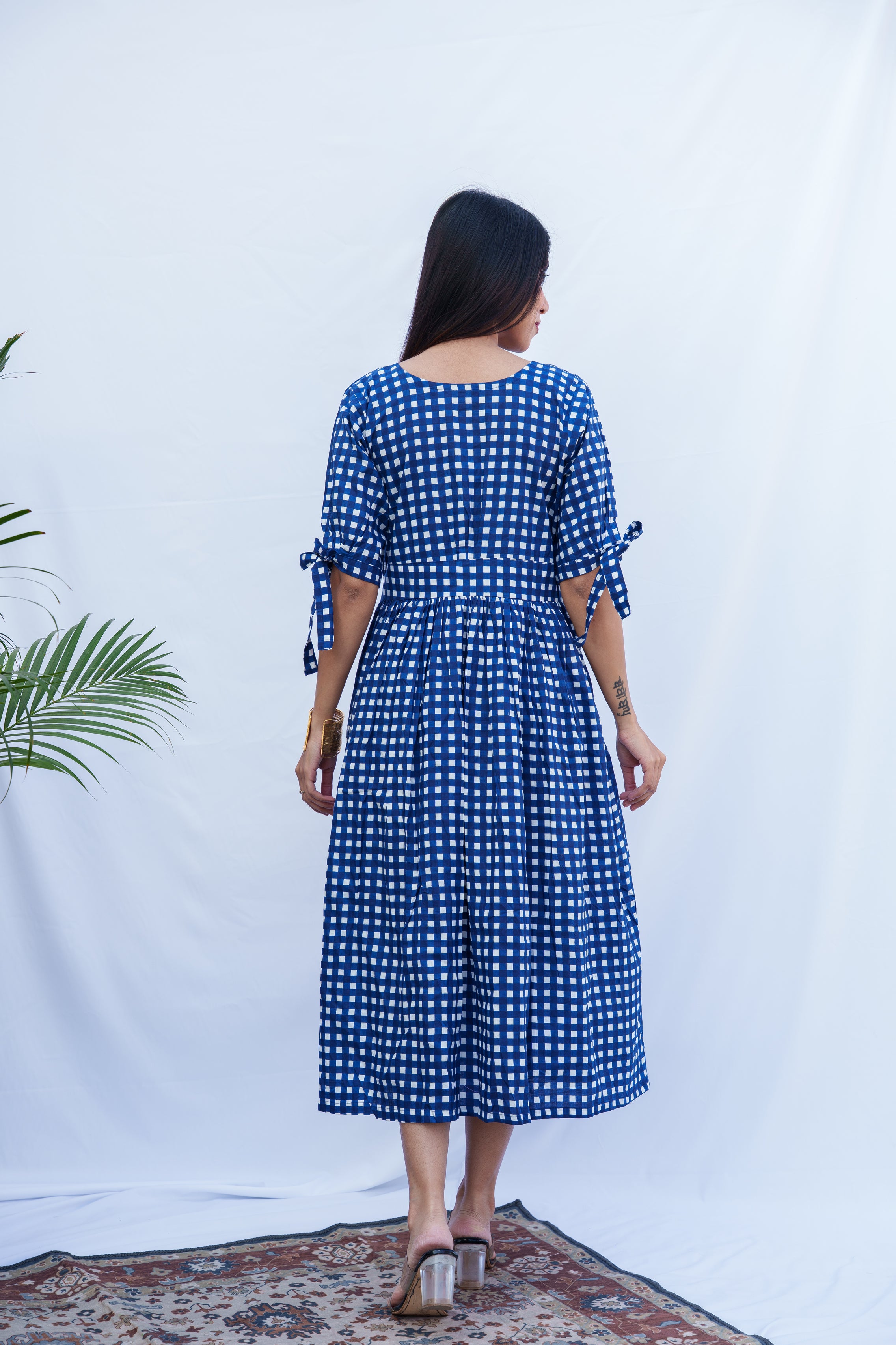 Saanvi cotton check blue dress