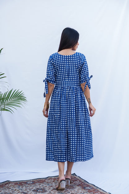 Saanvi cotton check blue dress