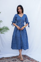 Saanvi cotton check blue dress