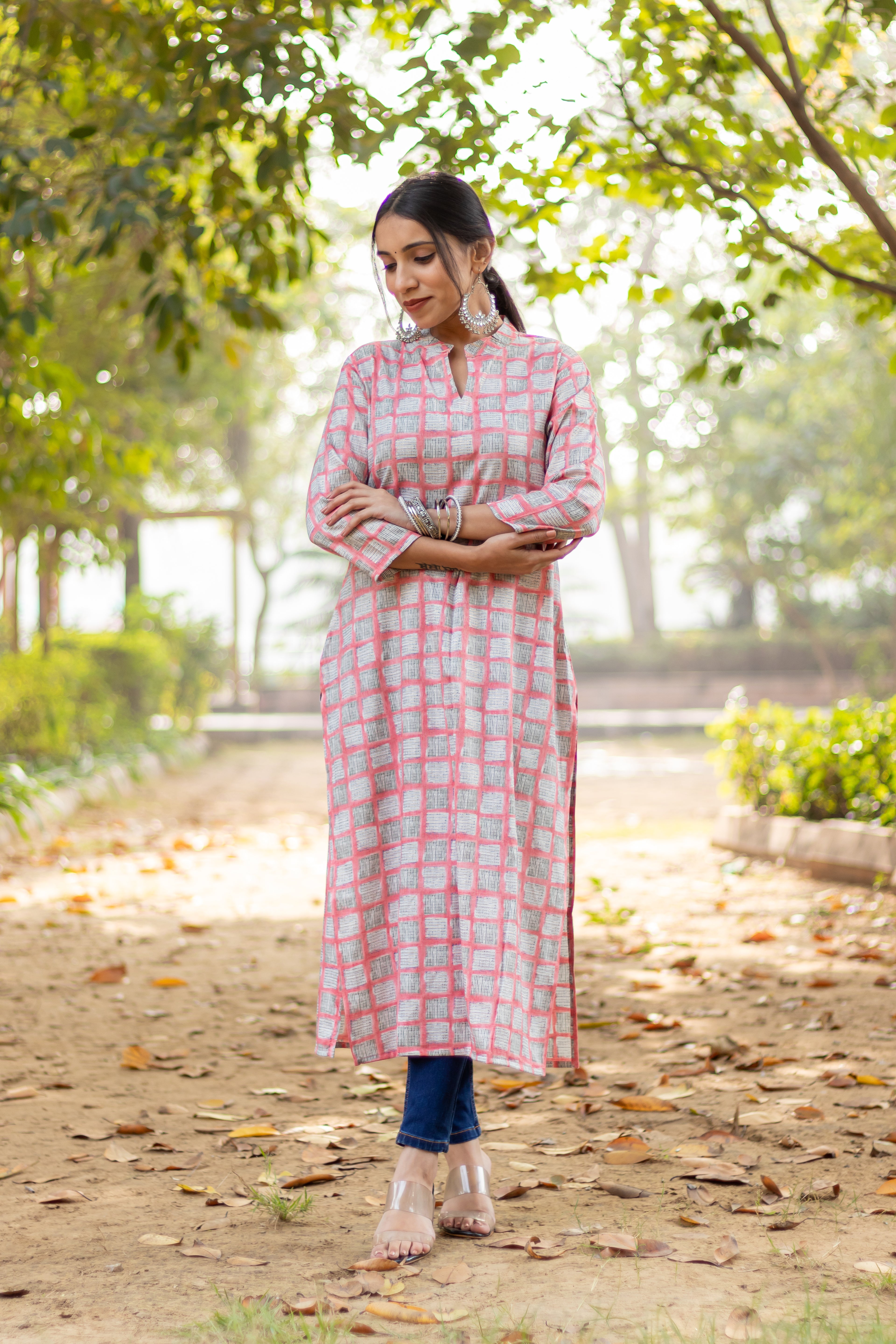 Two Tone Gold Print Capsule Rayon Kurti