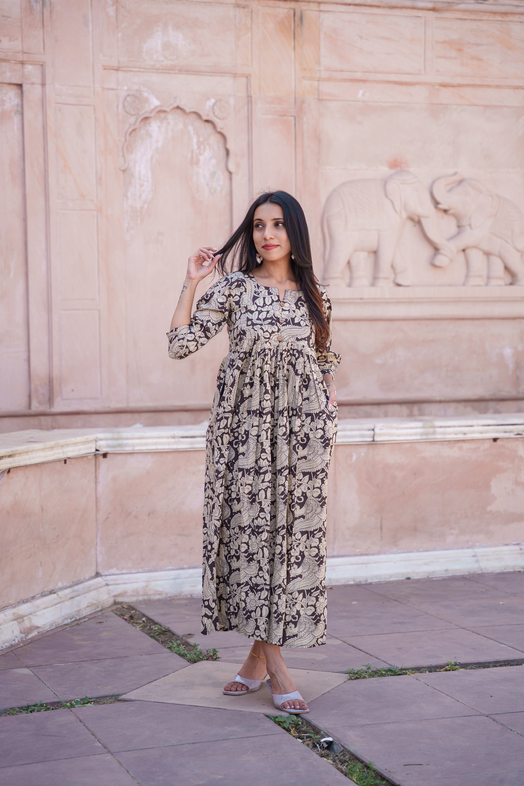 Roshini Kalamkari Cotton Dress TADA Roshini Kalamkari Cotton Dress TADA