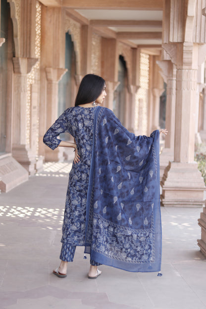 Blue Cotton kurta set - TADA