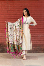 Mughal Motif Solid Cream Suit Set