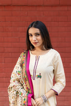 Mughal Motif Solid Cream Suit Set