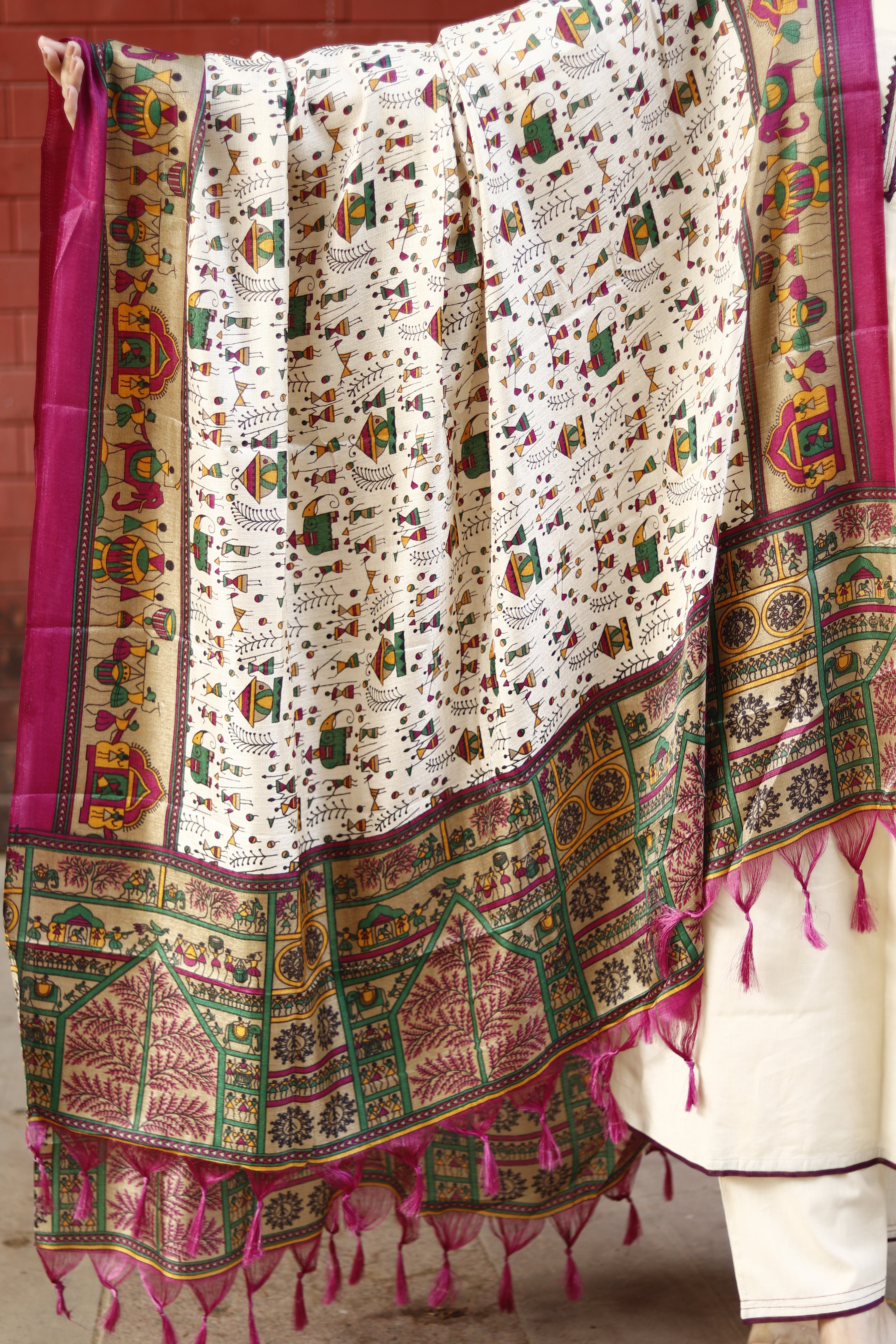 Mughal Motif Solid Cream Suit Set