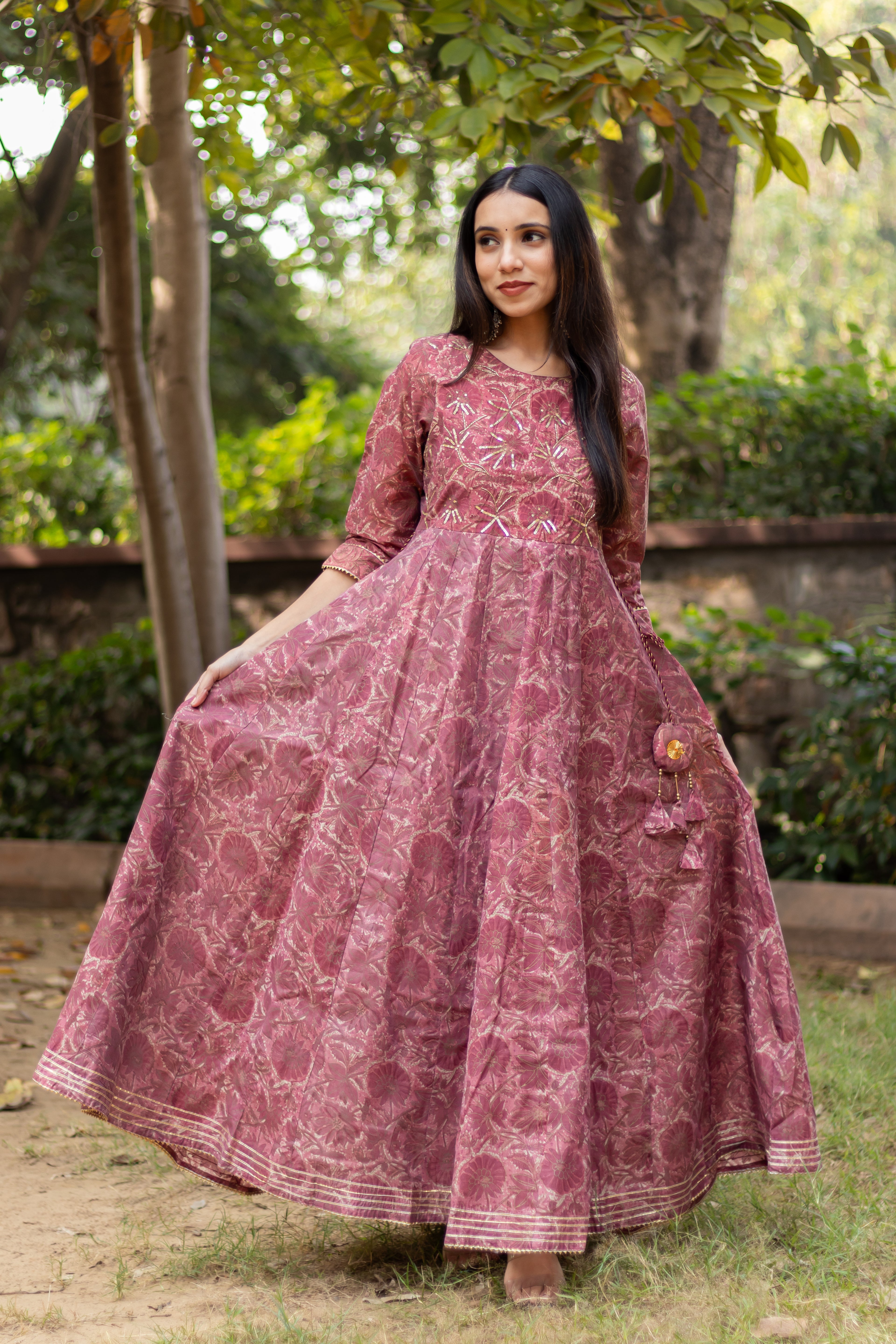 Block Printed Chanderi Silk Gown