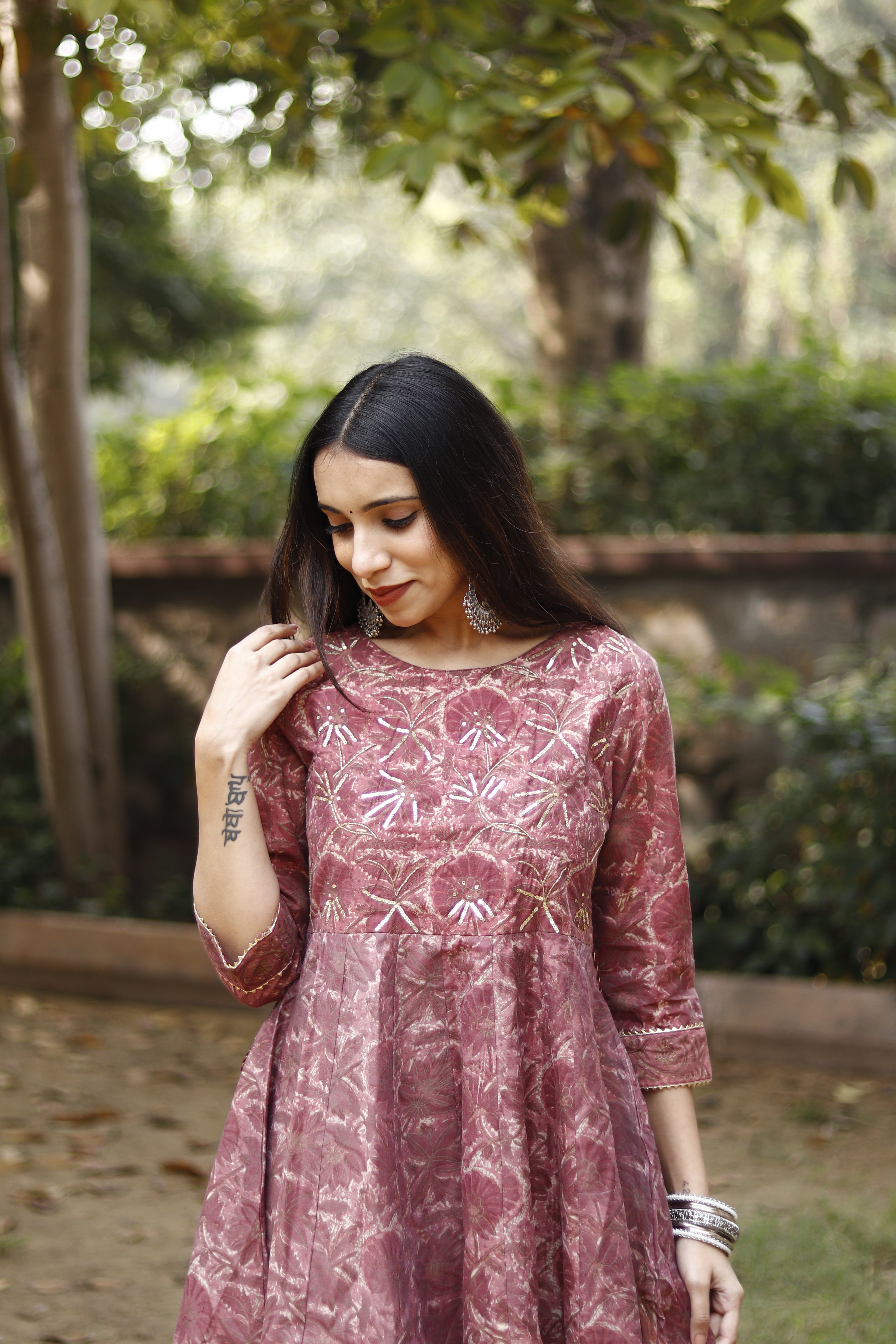 Block Printed Chanderi Silk Gown
