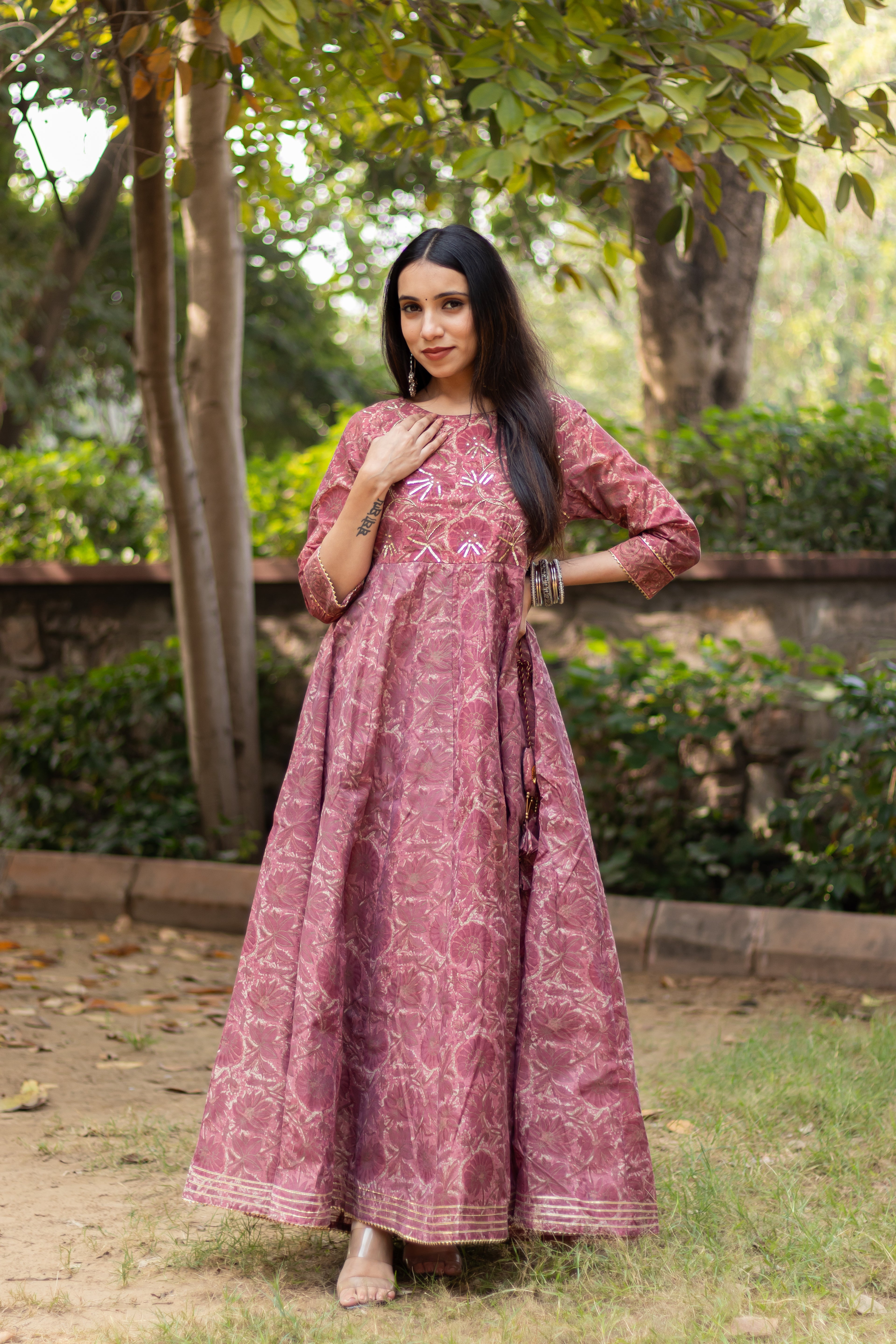 Block Printed Chanderi Silk Gown