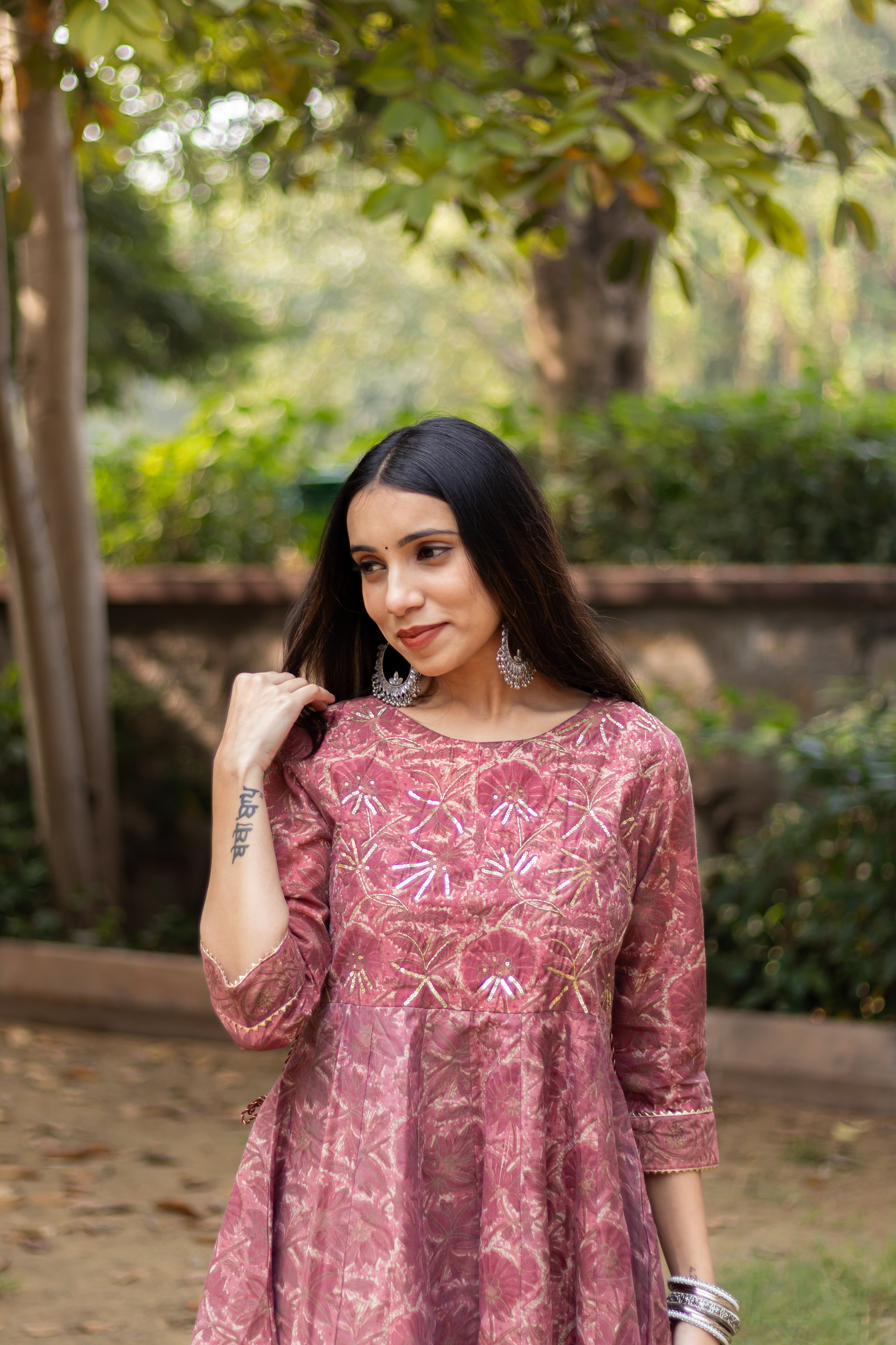 Block Printed Chanderi Silk Gown