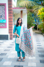 Reeha Raw Silk Salwar Set – Teal Blue Elegance