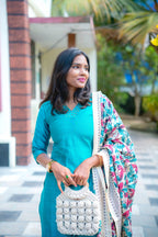 Reeha Raw Silk Salwar Set – Teal Blue Elegance