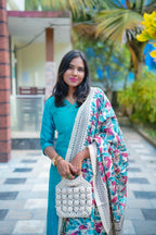 Reeha Raw Silk Salwar Set – Teal Blue Elegance