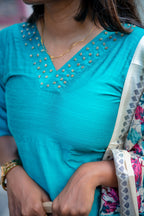 Reeha Raw Silk Salwar Set – Teal Blue Elegance