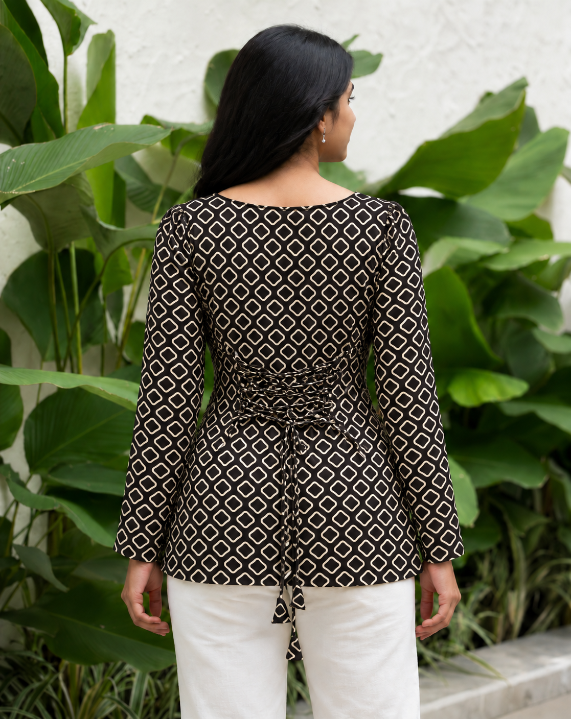 Dhaani Black Geometric Print Cotton Corset Top