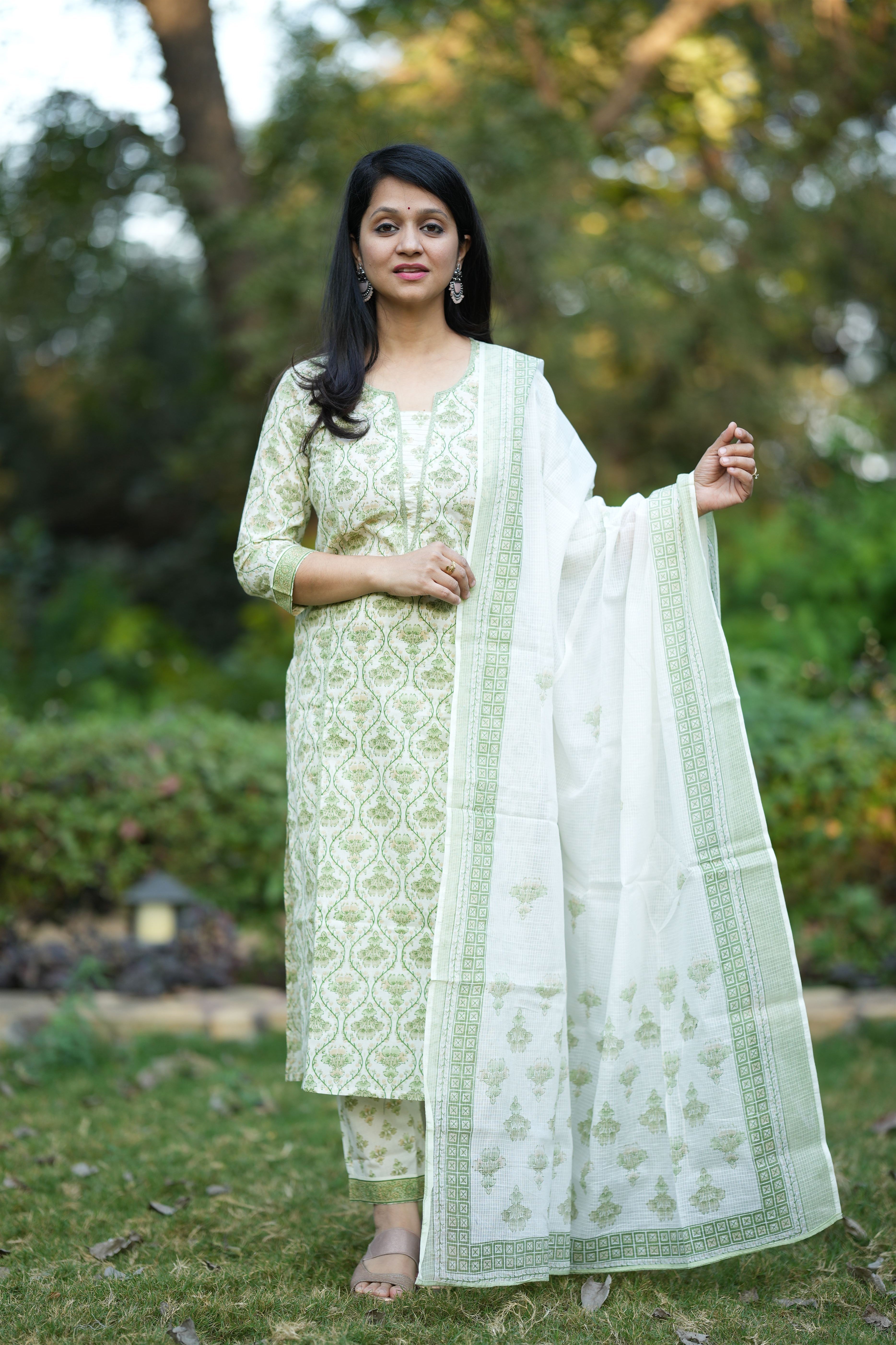 Kimaya Green Cotton Suit Set